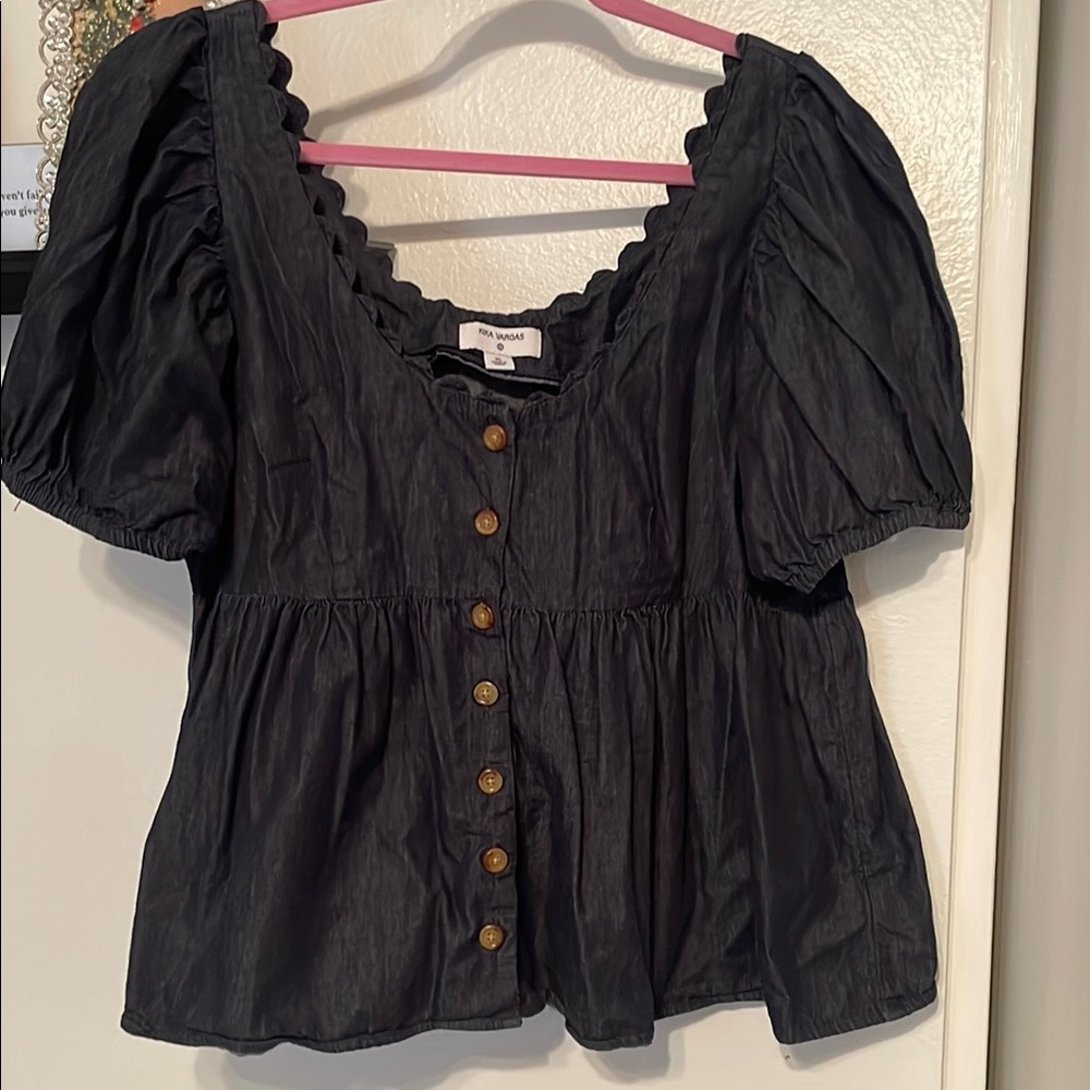 Kika Vargas XL Dark Wash Denim Button-Up Top